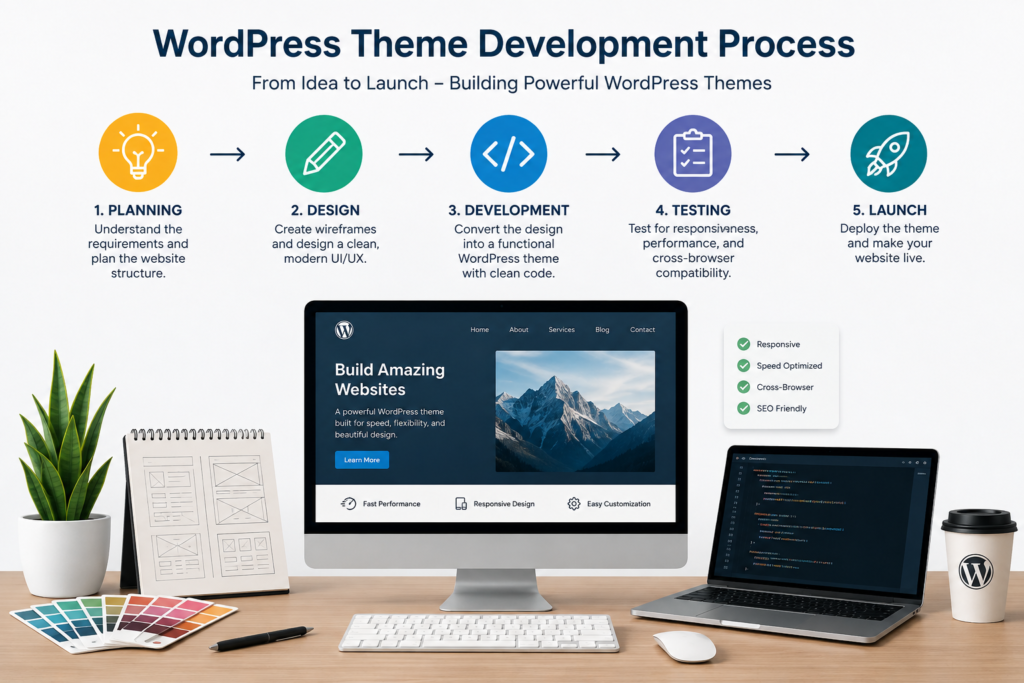 WordPress theme development process from design to website launch